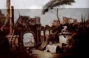 ZAIS, Giuseppe Ancient Ruins with a Great Arch and a Column fgu oil on canvas